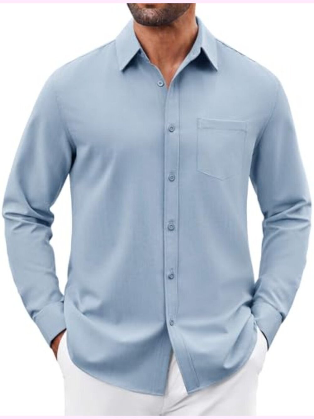 Mens Casual Button Down Shirt Long Sleeve Dress Shirt with Pocket Polyester